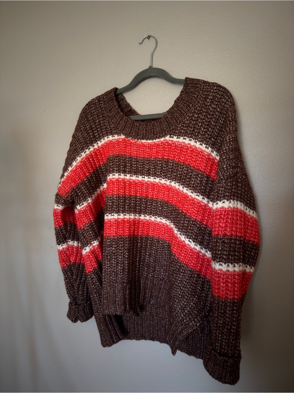 aerie Brown Sweater with Red and Cream Stripes